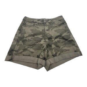 Universal Thread High Rise Midi Cotton Blend Cut Off Green Camo Shorts Size 8/29